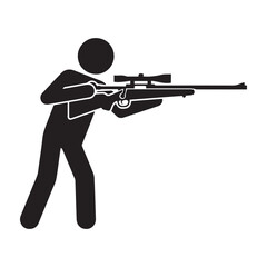 Obraz premium Stick Figure Sniper Aiming Rifle with Scope Vector Icon.