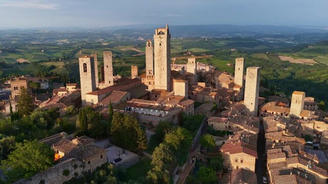 Aerial view of medieval italian village of San Gimignano in Tuscany