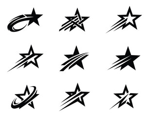 Nine dynamic shooting star logo icons with motion trails © Md Sharif Mia