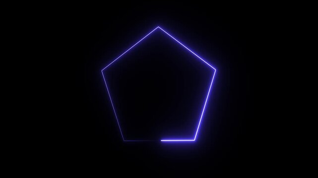 A digital graphic depicting a neon blue pentagon frame against a black background.