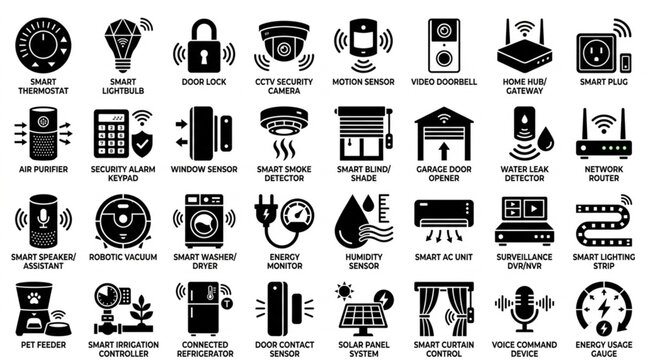 Smart Home Technology Icons Set Vector Illustration.