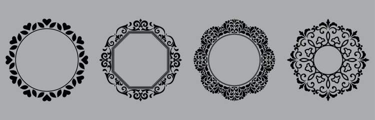 Set of decorative frames Elegant vector element for design in Eastern style, place for text. Floral black and gray frames. Lace illustration for invitations and greeting cards © ELENA