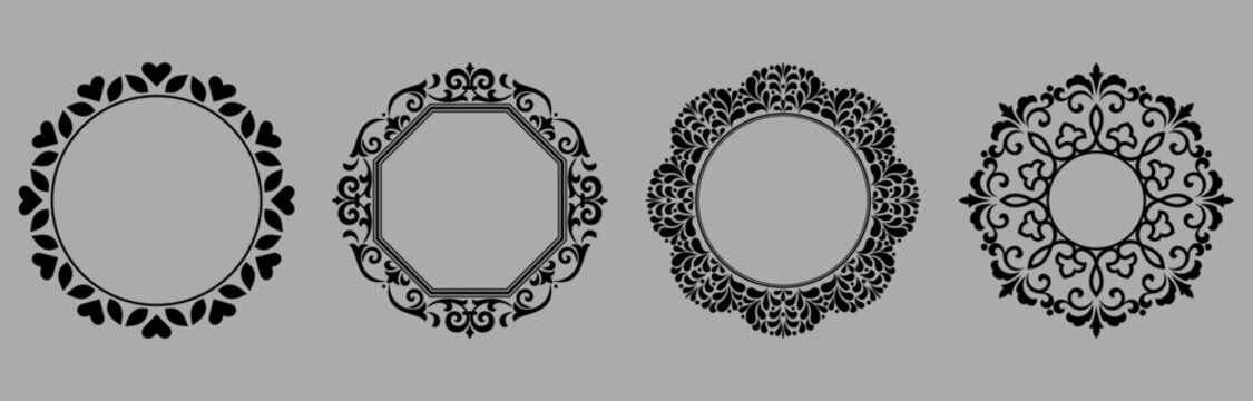 Set of decorative frames Elegant vector element for design in Eastern style, place for text. Floral black and gray frames. Lace illustration for invitations and greeting cards