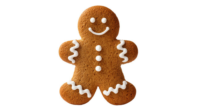 Gingerbread man cookie with white icing smile and buttons
