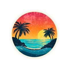 Obraz premium A tropical beach with palm trees by the sea at sunset on a peaceful island