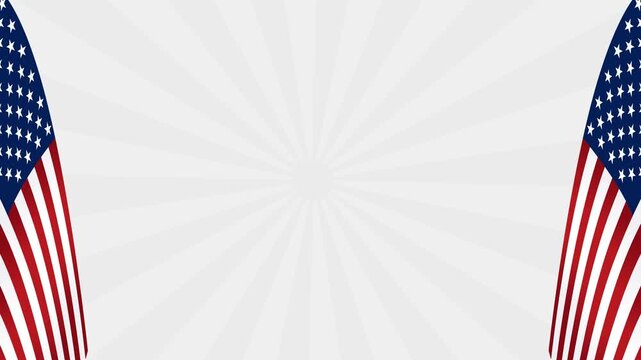 USA Patriotic Motion Background with American Flags and Radiating Light Rays. American Flag Patriotic Background Animation