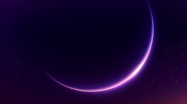 Glowing violet crescent alien planet floating in dark deep space dotted with tiny faint stars, gradient purple cosmic backdrop for desktop wallpaper, Artemis Stranger Explore