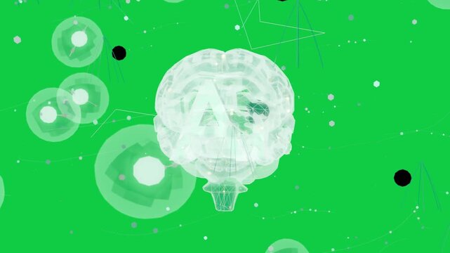 Tilt starting teal brain rotating nodes orbiting aperture sweeping showing data on transparent bg