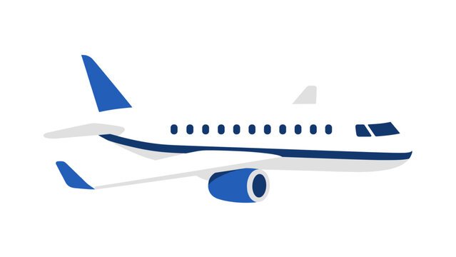 Blue and white passenger airplane vector illustration