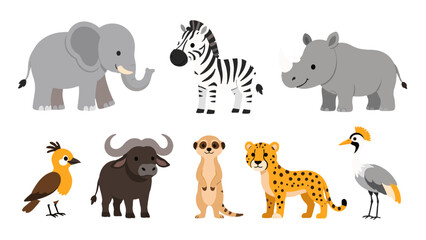 Cute cartoon safari animals set isolated on white background © Alan