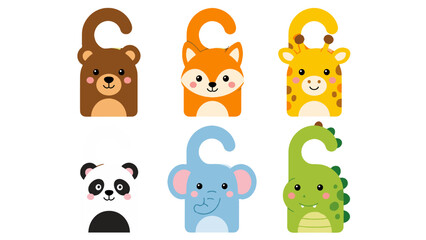 Obraz premium Cute animal door hanger set with bear fox giraffe panda designs