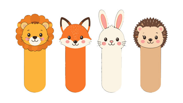 Cute animal bookmark set with lion fox rabbit and hedgehog