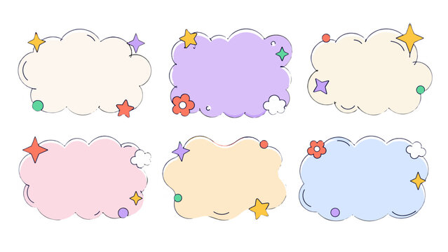Pastel cloud frame set with stars and playful decorative shapes