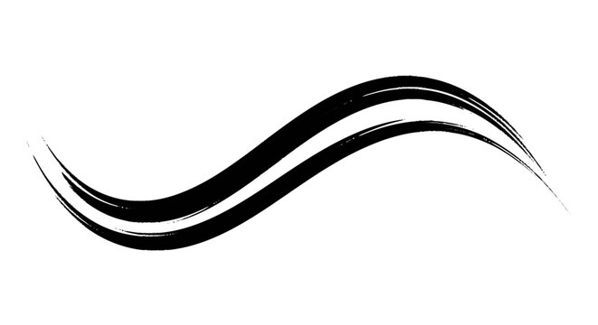 Graphic black double curved line hand-drawn with a dry brush effect sw