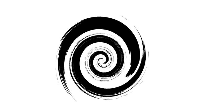 Bold black concentric brush strokes forming a partial abstract spiral 