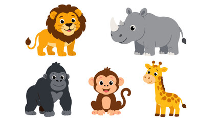 Cute cartoon safari animals set with lion rhino monkey and giraffe © Alan