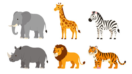 Cartoon safari animals set with elephant giraffe zebra lion © Alan