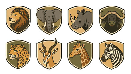 Wild animal shield badge set with lion, elephant, rhino and zebra © Alan
