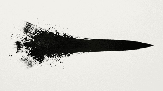 Abstract horizontal black dry brush stroke intensely fragmented on the