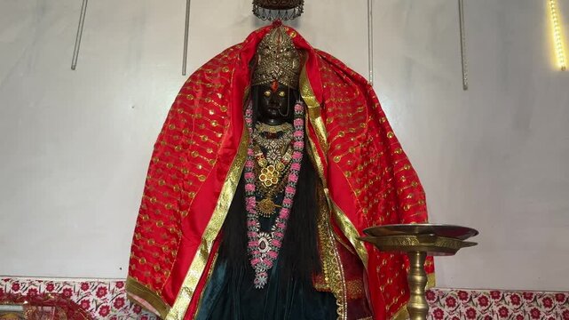 Sacred Hindu Goddess Idol Decorated for Worship in Temple Shrine India

