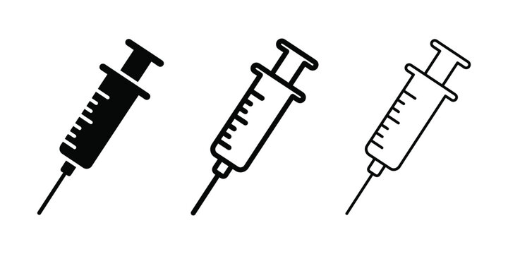 Syringe icon silhouette vector, bold outline and line art isolated illustration
