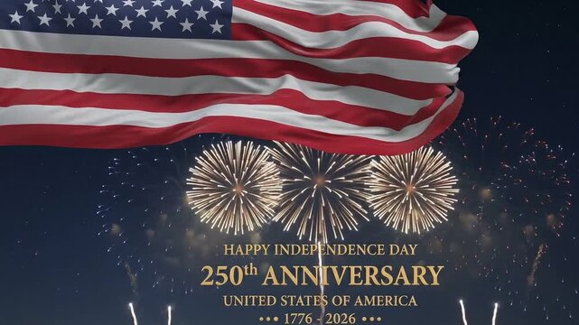 USA 250th Anniversary Fireworks with flag &ndash; Semiquincentennial
