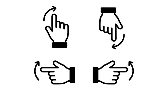 Hand swipe gesture icons with directional arrows set