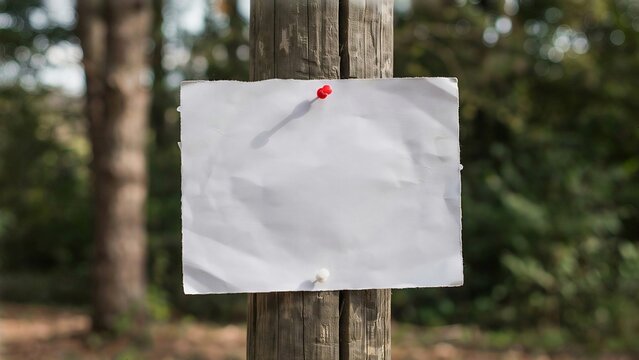 Blank white paper flyer on woden pole
