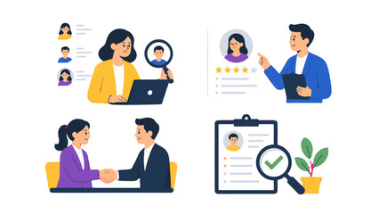 Fototapeta premium Human resources recruitment and candidate selection vector set