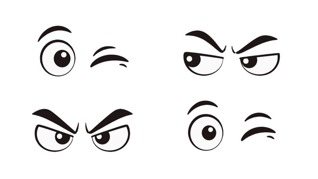 Set of cartoon eye expressions with wink and suspicious looks