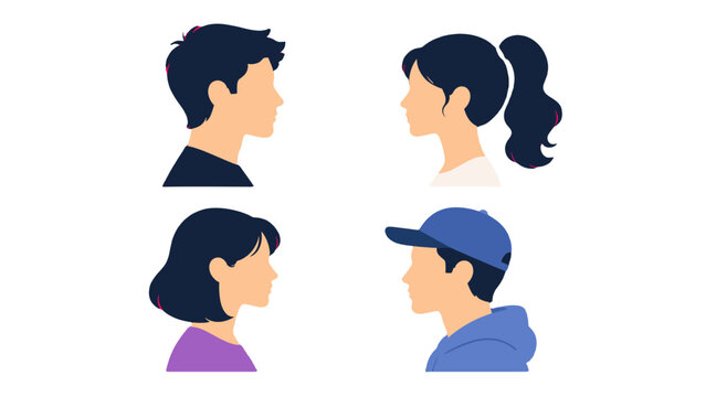 Flat vector set of male and female side profile avatars