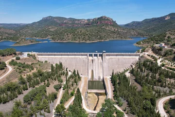 Aerial view of Siurana dam on sunny summer day. Tarragona, Spain. © Kirill