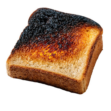 Single piece of overcooked and burnt sliced bread, isolated on transparent background.