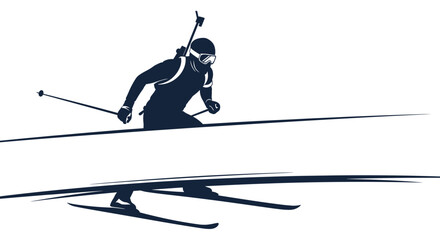 Fototapeta premium Professional biathlete in silhouette is captured during a cross country skiing race with a rifle strapped to their back for sports.