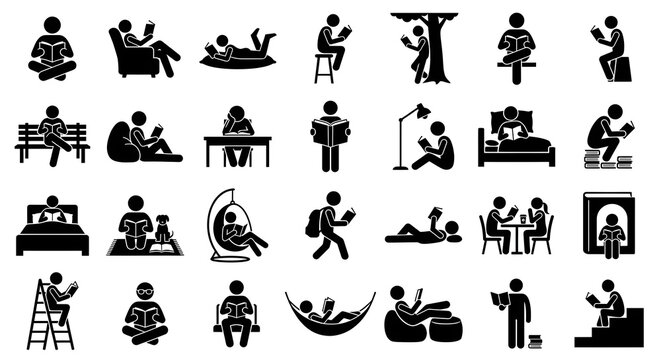 People reading books and studying silhouettes collection of silhouettes