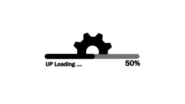 Loading line animation and gear rotation. Software updating bar, loading bar, Operating system upgrading concept, software updating and processing icon animation, Simple Shape Loading Animation