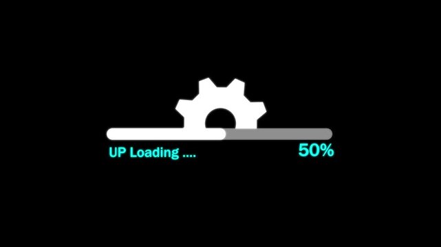 Loading line animation and gear rotation. Software updating bar, loading bar, Operating system upgrading concept, software updating and processing icon animation, Simple Shape Loading Animation