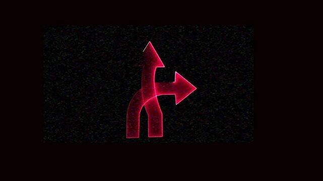 Neon red glowing split arrow motion choice and direction concept 4k video.