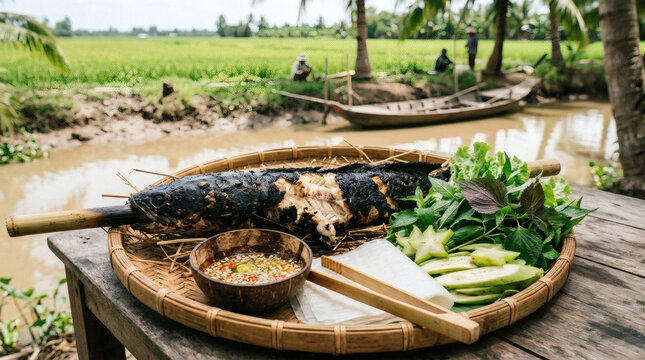 Grilled Snakehead Fish Authentic Vietnamese Ca Loc Nuong Trui Countryside