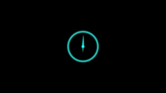 New blue dark clock animation video footage,12 hours clock footage on  black background