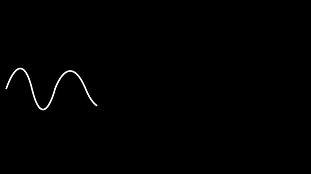 Minimalist white waveform on black background, simple line design element, abstract audio visualizer, sound wave pattern