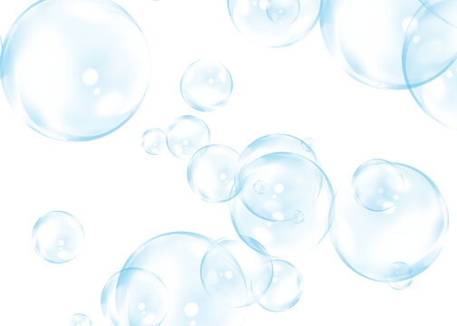 Blue bubbles, transparent orbs, floating spheres, shiny soap bubbles
