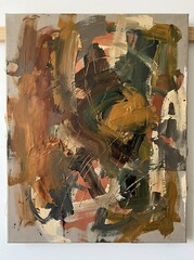Fototapeta premium Textured oil painting with expressive brush strokes in autumn inspired colors on canvas.
