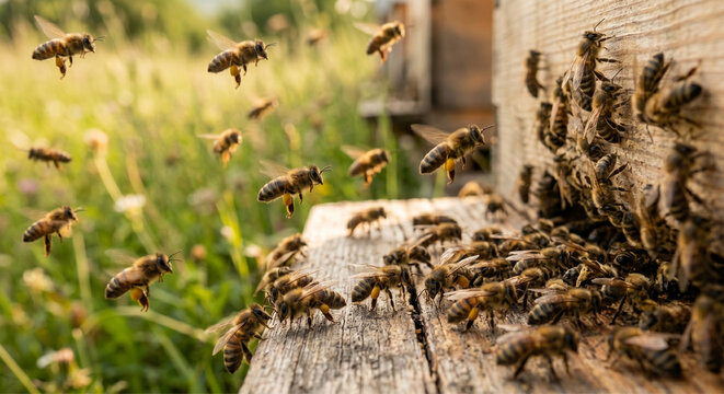 Bee, bees backdrops, sweet nectar honey, beekeeping background.
