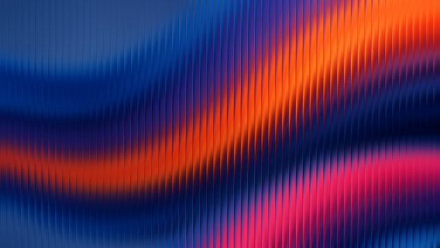 Wavy abstract texture in vibrant gradient colors with deep blue and fiery orange hues during studio lighting