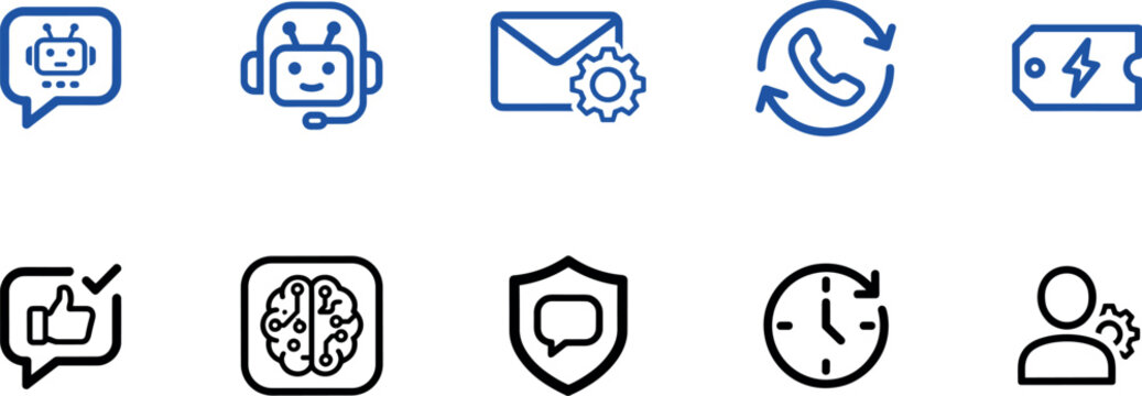 Set of modern communication and security icons in speech bubbles
