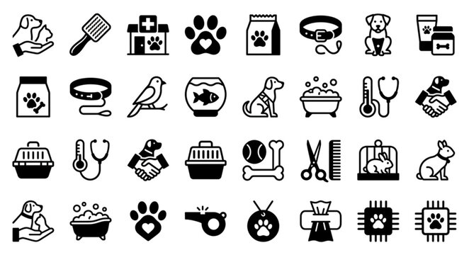 Collection of Pet Care and Veterinary Icons.