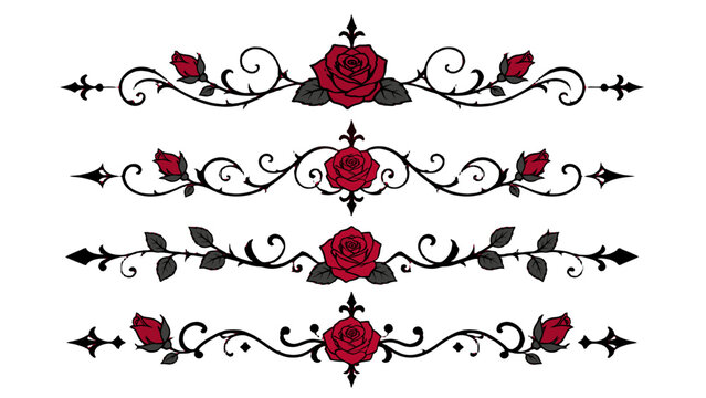 Gothic rose decorative divider set with ornate floral scrolls