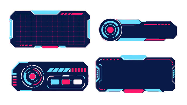 Futuristic HUD interface panels and digital frame elements set