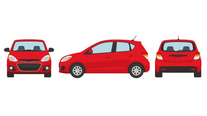 Fototapeta premium Red compact hatchback car shown from front side and rear